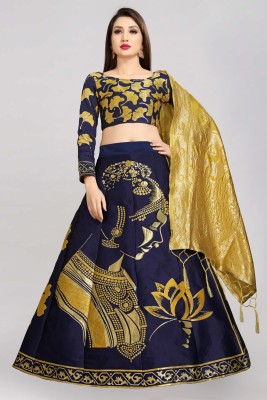 Fabcartz Printed Semi Stitched Lehenga Choli(Yellow, Blue)