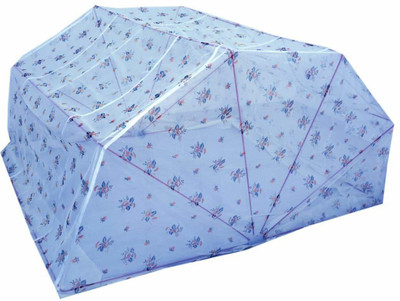 Elegant Polyester Adults Washable Mosquito Net Polyester Foldable Double Bed Mosquito Net Mosquito Net(Blue, Bed Box)