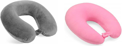 Jounwal Micro Fiber U-Shaped Soft Travelling Pillow Set of 2 Neck Pillow Neck Pillow(Grey, Pink)