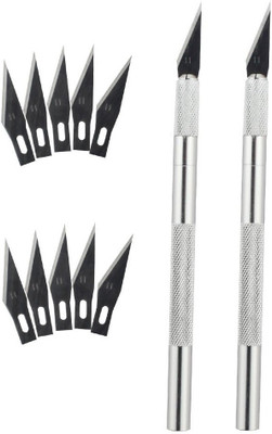 WOWSOME Set of 2 Pcs Detail Pen Knife with 10 Interchangeable Sharp Blades Metal Paper Cutter Art and Craft Work Paper Crafting Tool