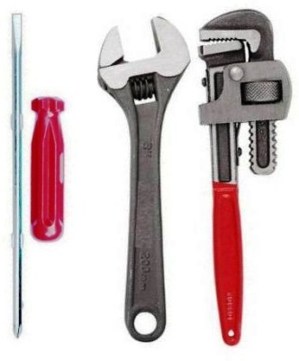 Combination Wrench Set 8 Inch Spanner, 10 Inch Pipe Wrench & Screwdriver Single Sided Combination Wrench(Pack of 3)