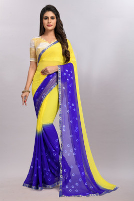 KV Fashion Printed Bollywood Chiffon Saree(Yellow)