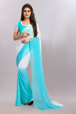 A To Z Cart Printed Bollywood Chiffon Saree(Light Blue)