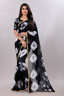 KV Fashion Printed Bandhani Chiffon Saree(White)