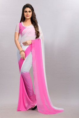 LADY SHOPI Color Block Bollywood Chiffon Saree(Pink)