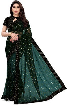 Anghanbrothers Embellished Bollywood Velvet, Net Saree(Dark Green)