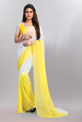 A To Z Cart Printed Daily Wear Chiffon Saree(White)