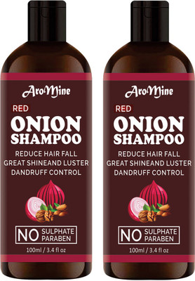 AroMine Premium Red Onion Shampoo For Hair Growth Solution Reduce Hair Breakage, Tangles, Split Ends & Dandruff Control 100 ml-Pack of 2 Bottle-(200 ml)
