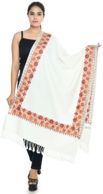 Life and style Polyester Wool Blend Embroidered Women Shawl(White)