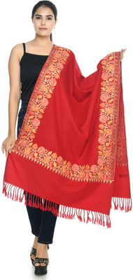 Life and style Polyester Wool Blend Embroidered Women Shawl(Maroon)