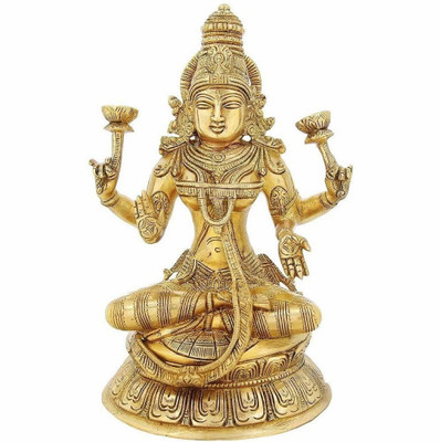 Idolsplace Made Shri Maha Lakshmi Idol/Maha Lakshmi Brass Idol/Dhan Lakshmi Brass Idol/Laxmi MATA Brass Idol for.1600gms Decorative Showpiece  -  16 cm(Brass, Gold)