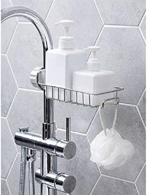 Mobfest ® Kitchen Sink Caddy Storage Organizer Drainer for Dishwashing Soap Sponge Holder Faucet Storage Rack(Silver)
