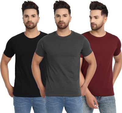 ESPARTO Solid Men Round Neck Maroon, Black, Grey T-Shirt