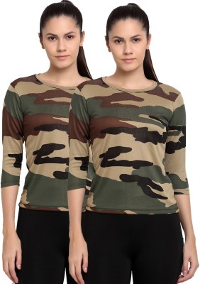 ARMISTO Military Camouflage Women Round Neck Multicolor T-Shirt