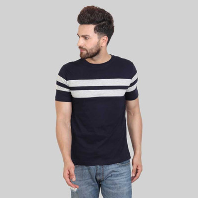 Zoify Colorblock Men Round Neck Dark Blue T-Shirt