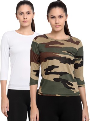 ARMISTO Sporty Women Round Neck Dark Green, White T-Shirt