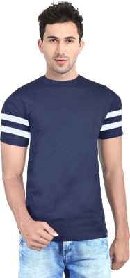 Kore Cloting Point Striped Men Round Neck Blue T-Shirt