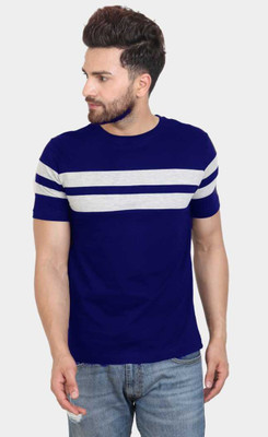 Zoify Colorblock Men Round Neck Blue T-Shirt