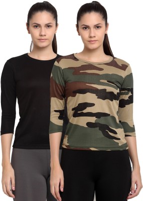 ARMISTO Sporty Women Round Neck Dark Green, Black T-Shirt