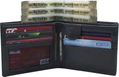 Leder Street Men Casual Blue Genuine Leather Wallet(8 Card Slots)