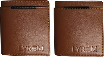 LYREM Men Tan Artificial Leather Wallet(3 Card Slots, Pack of 2)