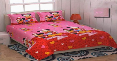 REYOX 140 TC Polycotton Double Cartoon Flat Bedsheet(Pack of 1, Micky and Minnie)