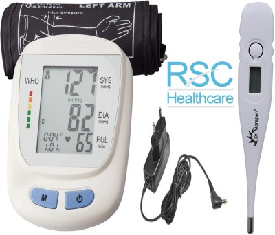 rsc healthcare BP 900 ( Made In India ) With Dr. Morepen Digital Thermometer 09 Fully Automatic BP Monitor with AC/DC Adaptor and Charger & Thermometer Dr. Morepen Bp Monitor(White)