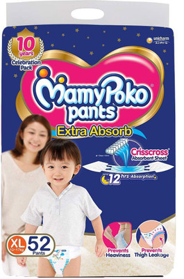 MamyPoko PANT STYLE DIAPER, EXTRA ABSORB, EXTRA LARGE SIZE 52 COUNT - XL 52 - XL(52 Pieces)