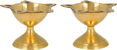 DreamKraft Brass Diwali Deepak (Diya Oil Lamp) for Puja Home Décor (Set of 2) Brass (Pack of 2) Table Diya Set(Height: 1.57 inch)