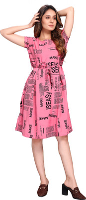 FabMint Women A-line Pink Knee Length Dress