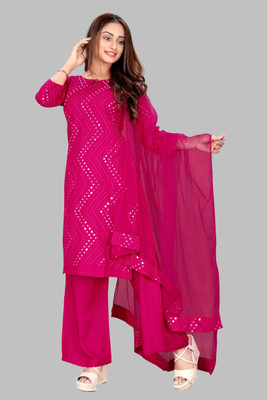 Vaastrabazar Embellished Kurta, Palazzo & Dupatta Set