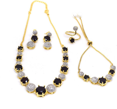 M Creation Alloy Gold-plated Black Jewellery Set(Pack of 1)