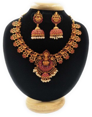 PBM CREATIONS Copper Gold-plated Red Jewellery Set(Pack of 1)