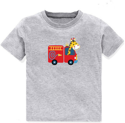 Kavee Boys Printed Pure Cotton Regular T Shirt(Grey, Pack of 1)