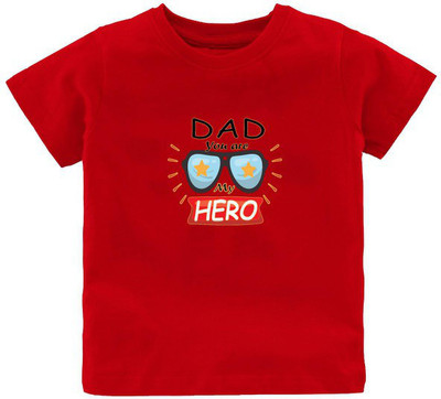 Kavee Baby Boys Typography, Printed Pure Cotton Regular T Shirt(Red, Pack of 1)