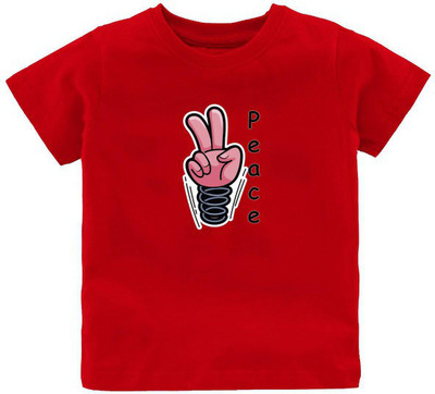Kavee Baby Boys Typography, Printed Pure Cotton Regular T Shirt(Red, Pack of 1)