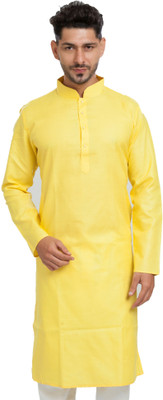 Kunj Creation Men Solid Straight Kurta(Yellow)