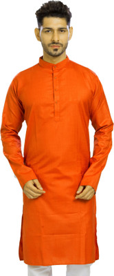 Kunj Creation Men Solid Straight Kurta(Orange)
