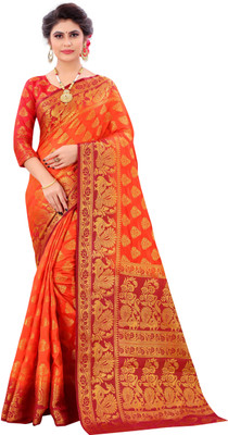 PICKWELL Self Design Banarasi Cotton Silk Saree(Red)
