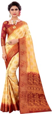 BHUVA BROTHERS Woven Banarasi Cotton Silk Saree(Beige)