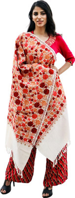 Radha Madhav Enterprise Wool Embroidered Women Shawl(White)