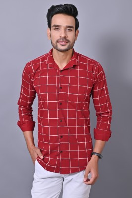 RUDRA COLLECTION Men Checkered Casual Maroon Shirt