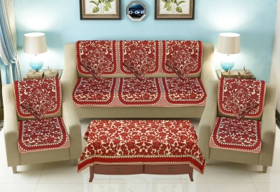 SGJ Jacquard Floral Sofa Cover(Maroon Pack of 12)