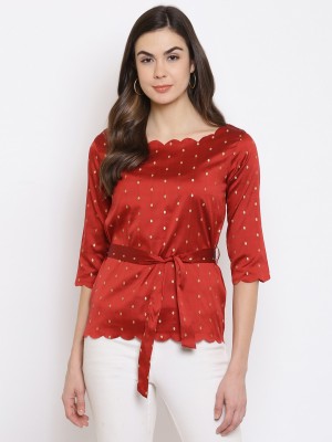 MAYRA Casual Embroidered Women Red Top