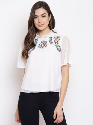 MAYRA Casual Embroidered Women White Top