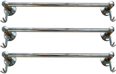 deeplax DOUBLE HOOK TOWEL ROD/TOWEL HOLDER/TOWEL STAND/TOWEL HANGER/TOWEL RACK/TOWEL BAR/TOWEL RING (CHROME FINISHED) 12 INCHES (1 FEET) SET OF 3 PCS silver Towel Holder(Stainless Steel)