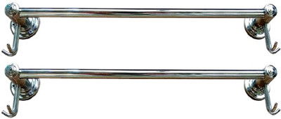 deeplax DOUBLE HOOK TOWEL ROD/TOWEL HOLDER/TOWEL STAND/TOWEL HANGER/TOWEL RACK/TOWEL BAR/TOWEL RING (CHROME FINISHED) 18 INCHES (1.5 FEET) SET OF 2 PCS silver Towel Holder(Stainless Steel)