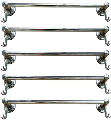 deeplax DOUBLE HOOK TOWEL ROD/TOWEL HOLDER/TOWEL STAND/TOWEL HANGER/TOWEL RACK/TOWEL BAR/TOWEL RING (CHROME FINISHED) 30 INCHES (2.5 FEET) SET OF 5 PCS silver Towel Holder(Stainless Steel)