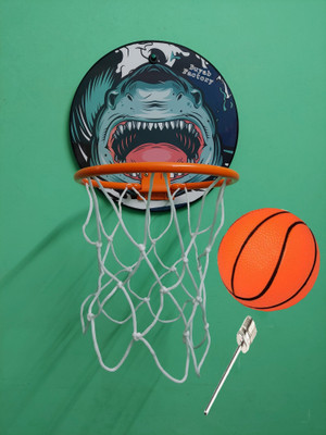 Buyab factory Round Adjustable Basket Ball Kit with Hanging Wooden Board Stand for Kids (Multi Color ) Board May Vary. 1 sat Basketball, Pack of 1 Set Multi shark Basketball