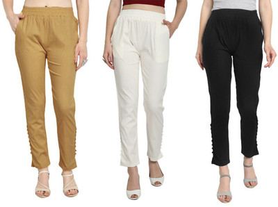 Phase of Trend Regular Fit Women Beige, White, Black Trousers